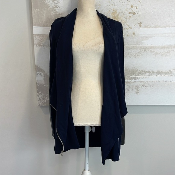 Fifteen Twenty Navy Side Zip Sweater Jacket  Lambs Leather Arm size small - Picture 4 of 6